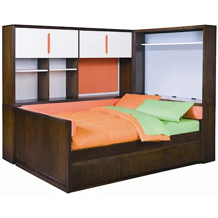 "The Suite" Full Size Daybed with Storage Study Wall, Cabinet Headboard, and Under Bed Storage Drawers